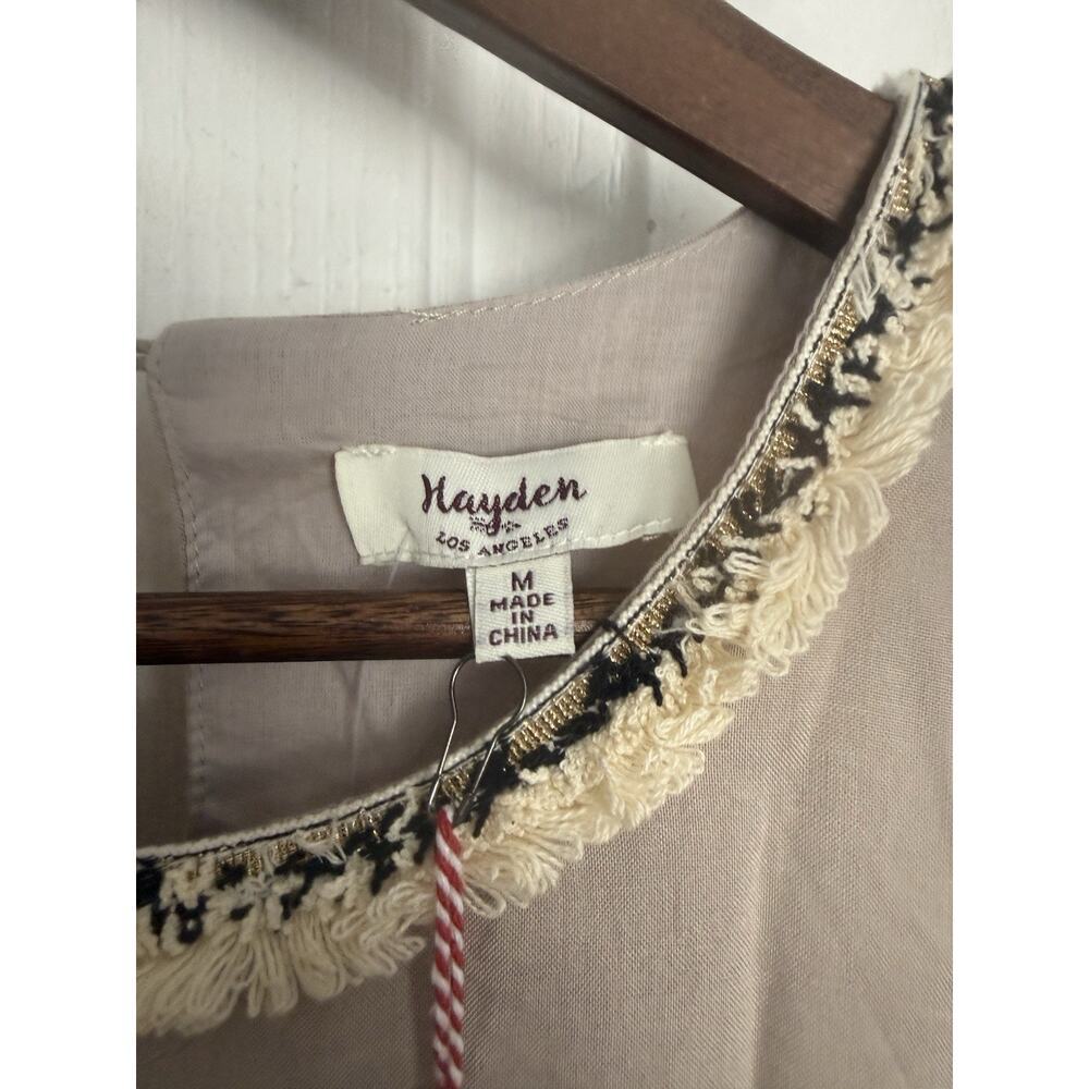 Hayden LA Women’s Medium Beige Sleeveless Boho Shift Dress Embroidered Hem - Picture 5 of 7
